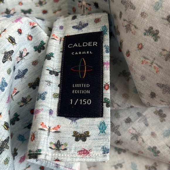 Calder Of Carmel Limited Edition Blue Insect Bug Print Button Down Shirt - Picture 8 of 11